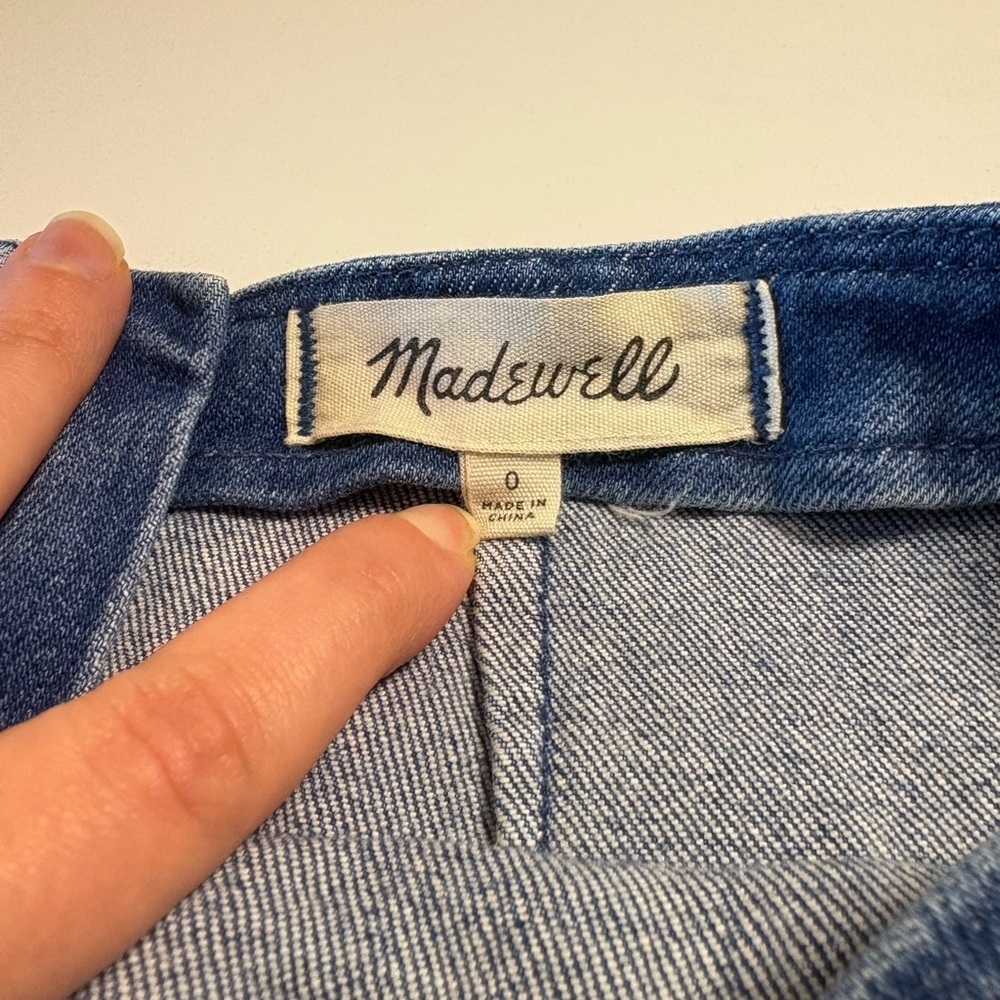 Madewell Denim Faux Wrap Raw Hem Mini Skirt Size 0 - Picture 6 of 6